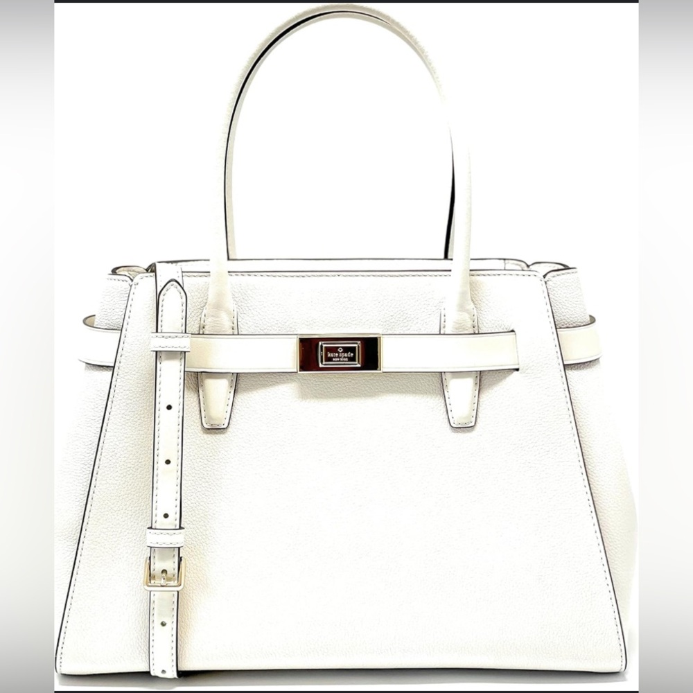 Kate Spade ♠️ Lucia Medium Crossbody Leather Satchel in Parchment (White)
